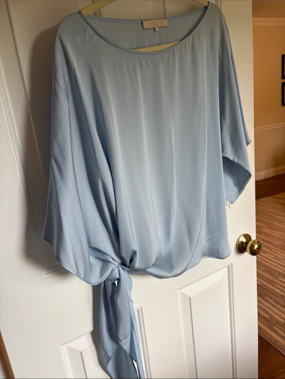 Nouvelle Silk95Five Ice Blue Silk Blend Tie Hem Blouse Top Size OS Luxury